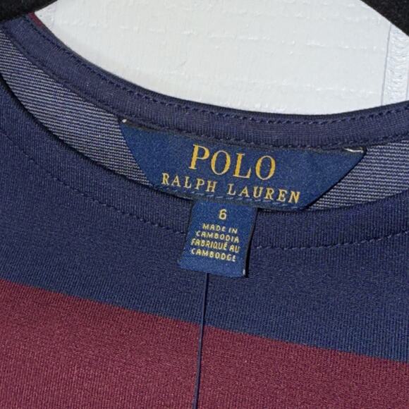 POLO Ralph Lauren Girl’s Striped Pleated Dress Burgundy Navy Size 6 NWT - Picture 4 of 5